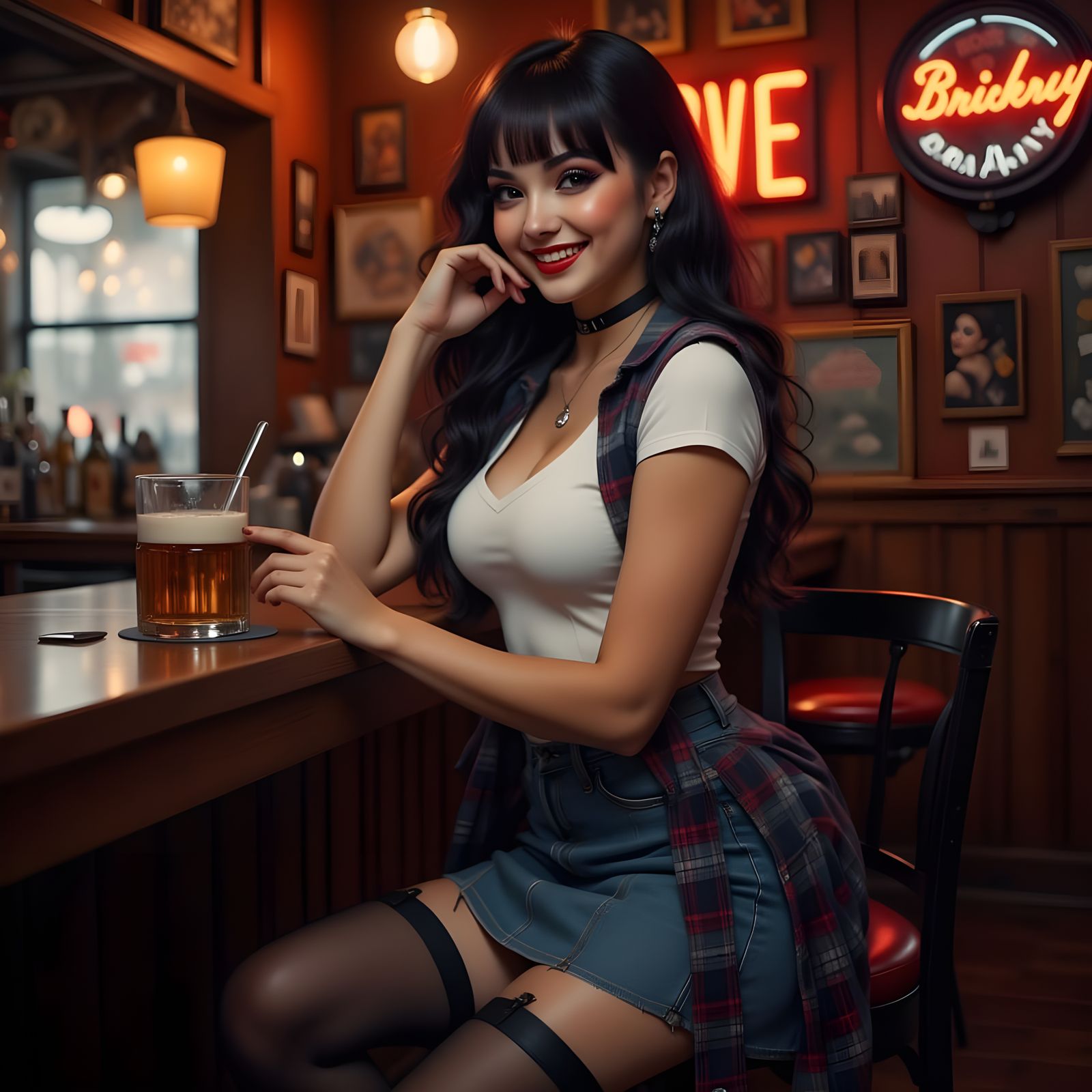 Sultry Brunette Pinup in a Woodsy Dive Bar