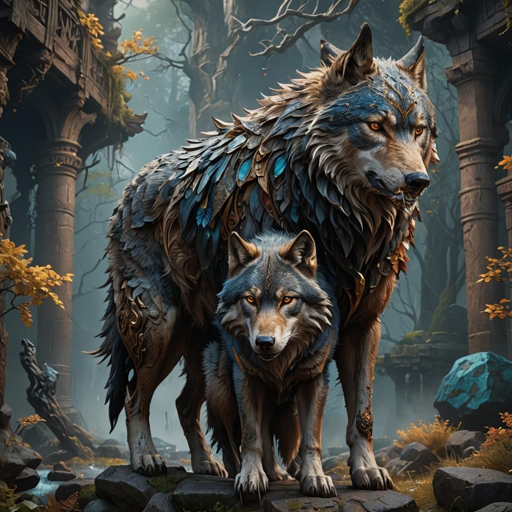 Detailed Wolf Matte Painting in Fantasy Style