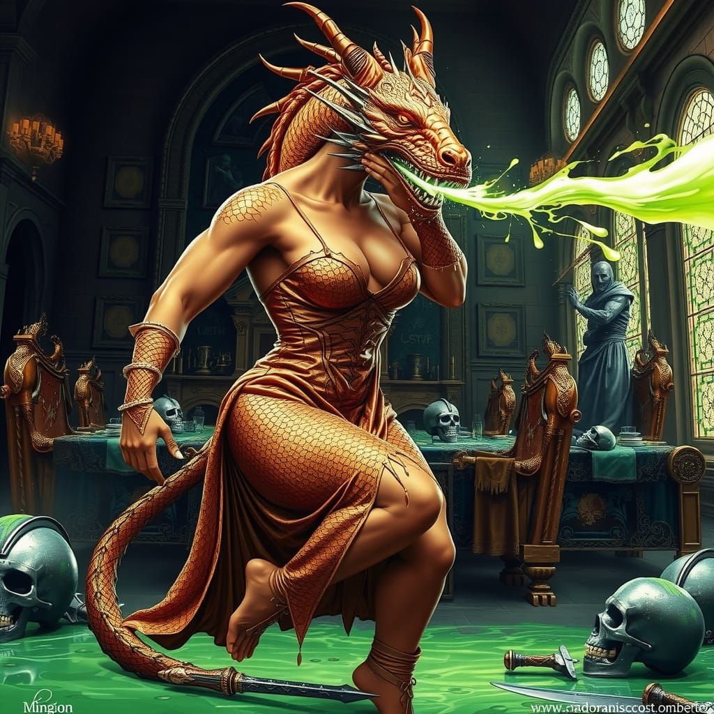 Dragon Sorceress Unleashes Acid in Castle