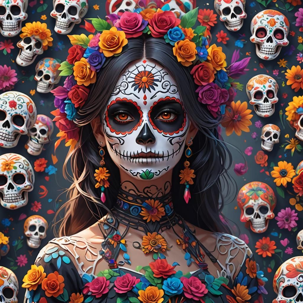 Colorful Day of the Dead in 3D Anime Art