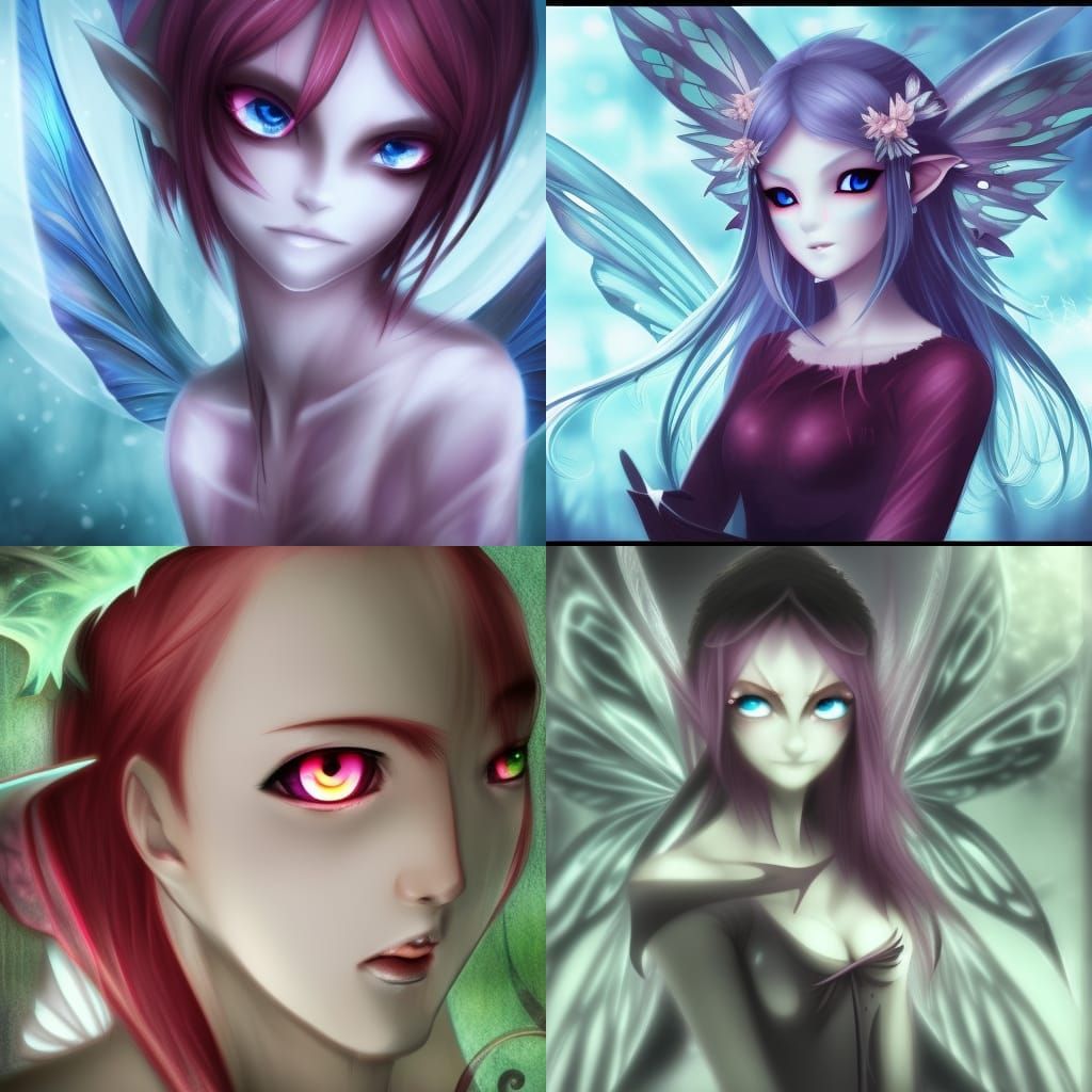 Evil Fairy with Translucent Wings in Anime Style
