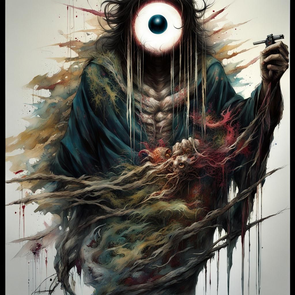 Macabre Kaonashi Monster in Ghibli-Inspired Watercolor