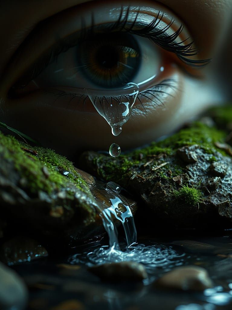 Surreal Tear Waterfall in Dreamy Lighting
