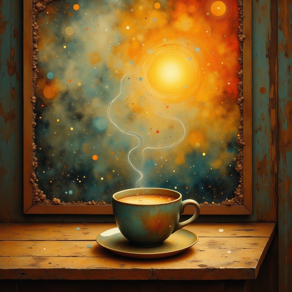 Whimsical Coffee Scene in Vibrant Colors