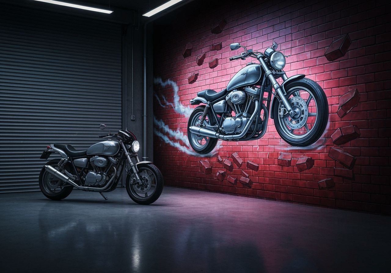 Motorcycle Garage Mural in Futuristic Realism Style