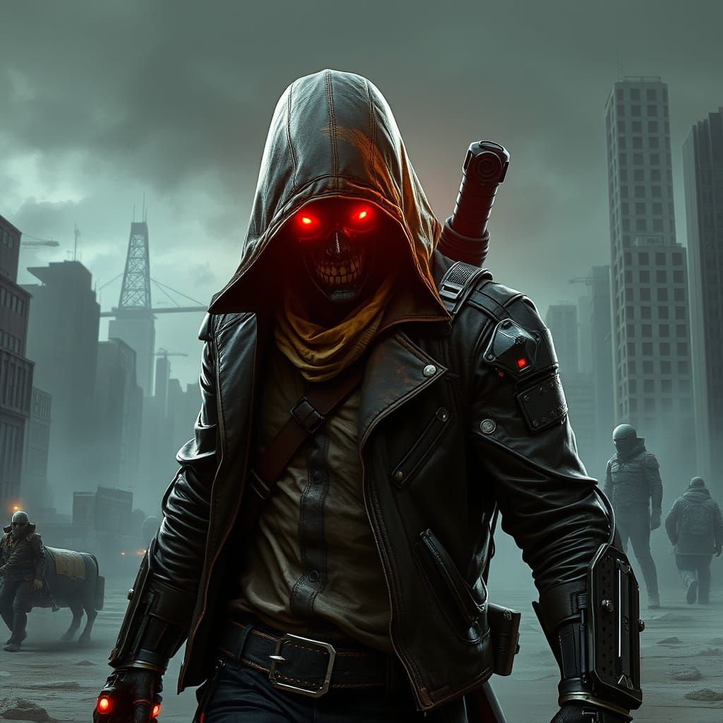 Cyborg Assassin Prowls Dystopian Cityscape