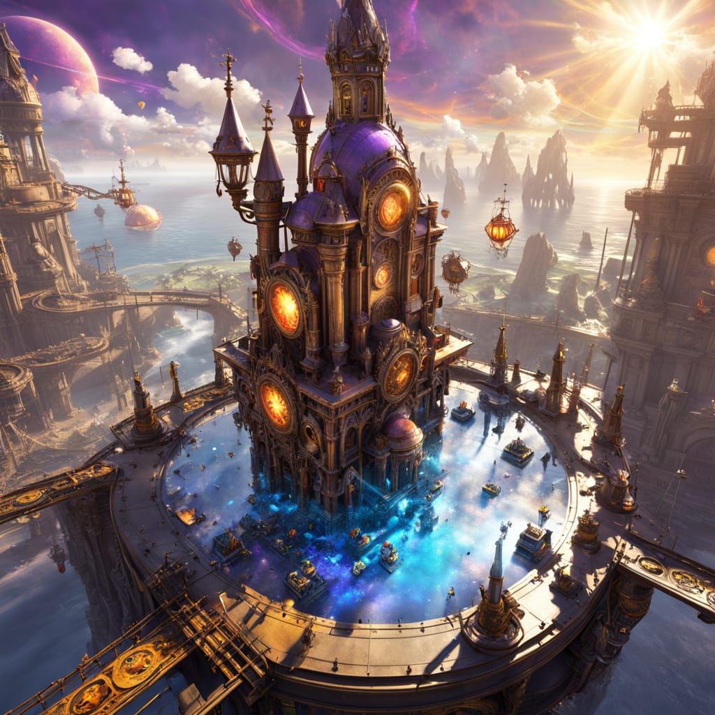 Epic Futuristic Cityscape with Crystal Chess Game