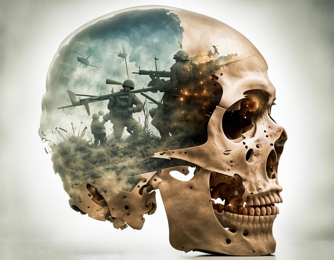 Dreamlike WWII Battle Inside a Skull