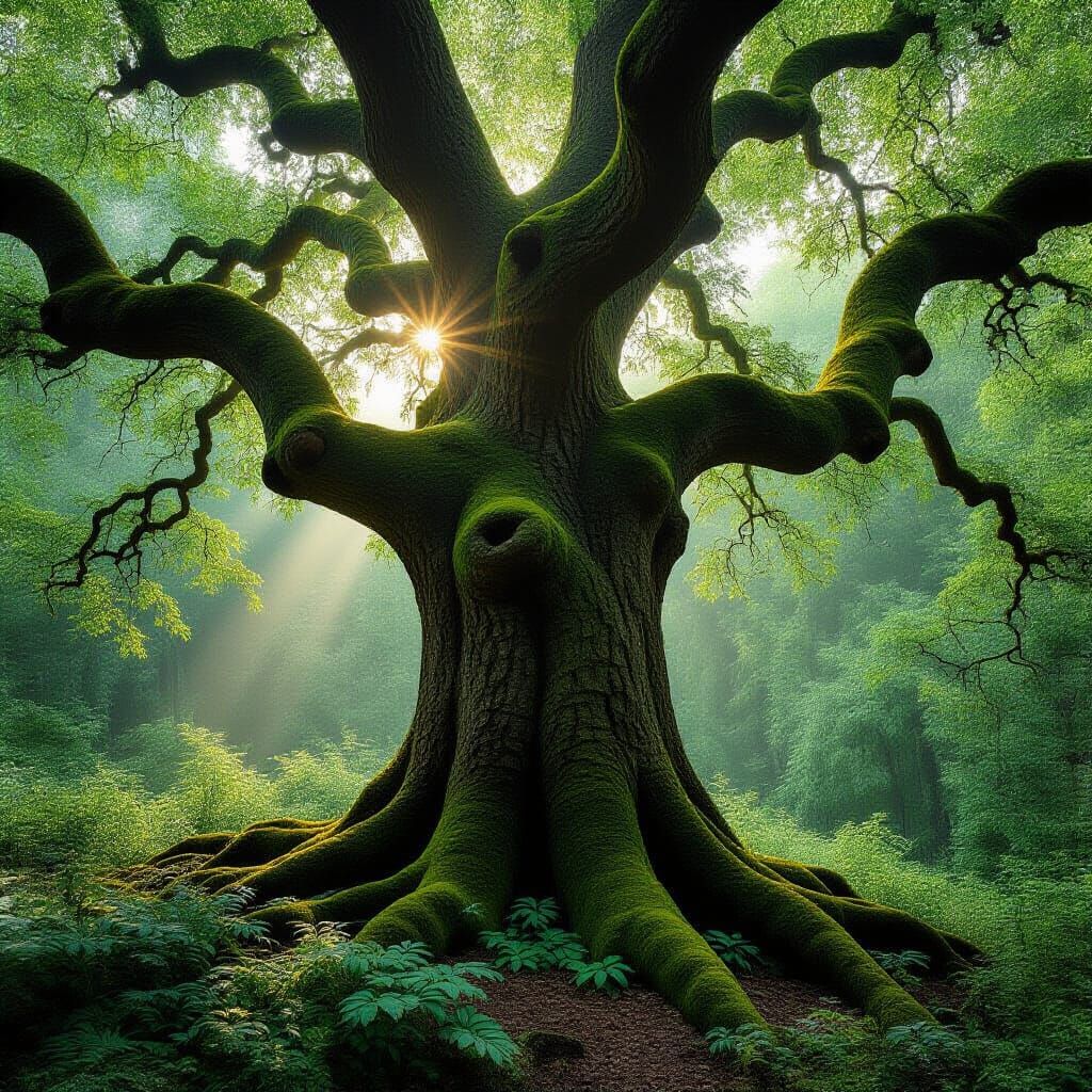 Enchanted Forest Glade with Ancient Tree