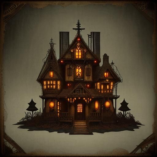 Gingerbread Horror House in Rococo Aetherpunk Style