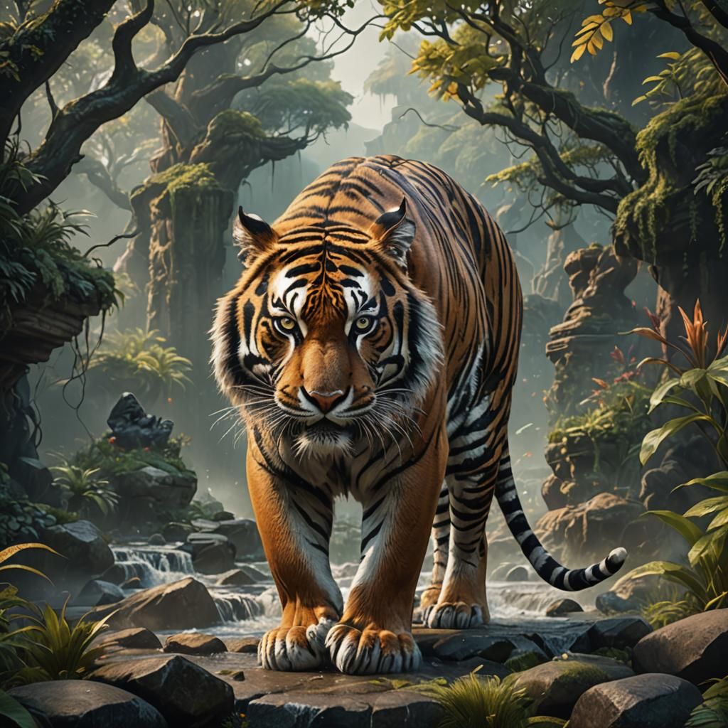 Detailed Fantasy Tiger Art in Deep Color