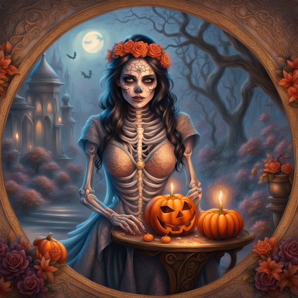 Halloween Mandala with Arabian Princess in Desert Oasis