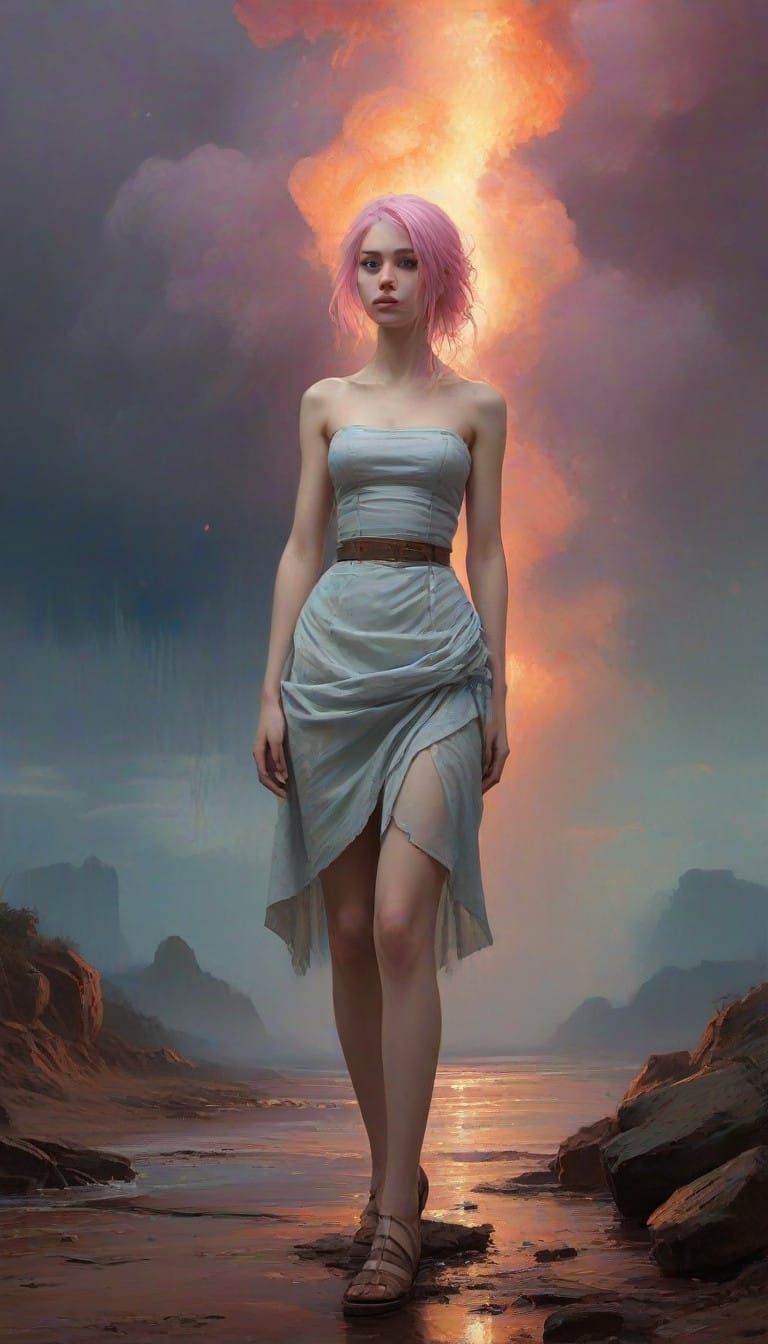 Divine Figure in Vibrant Clouds and Flames