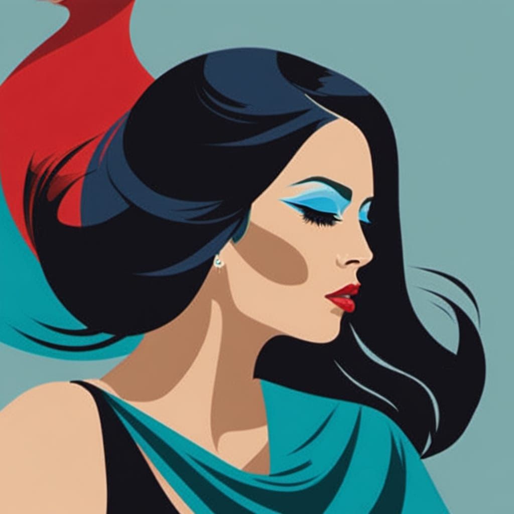 Exotic Woman Blows in Colorful Breeze