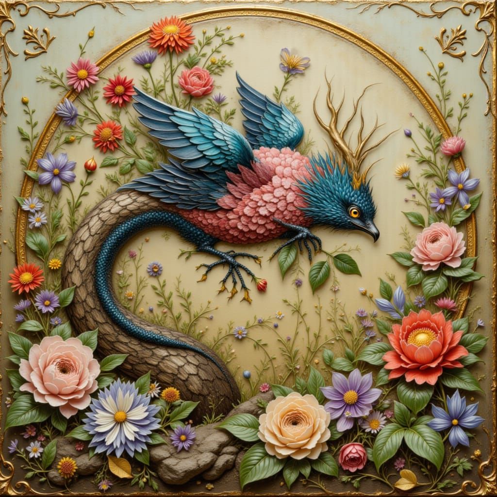 Fantasy Flower War in Encaustic Painting Style