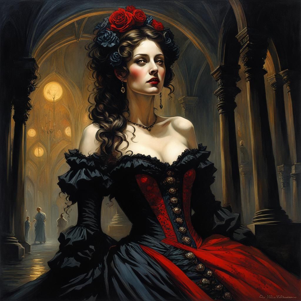 Gothic Grin: A Bloody Fantasy in Oil on Canvas
