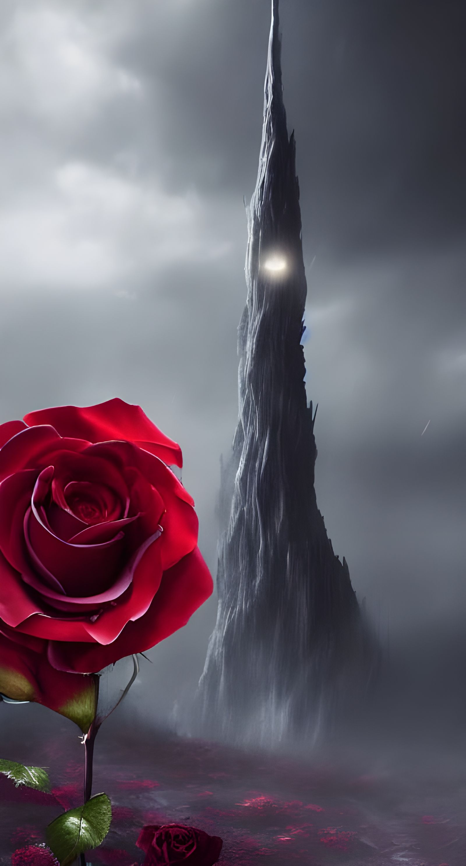 Rose and Dark Tower, in Surreal Romanticism Style