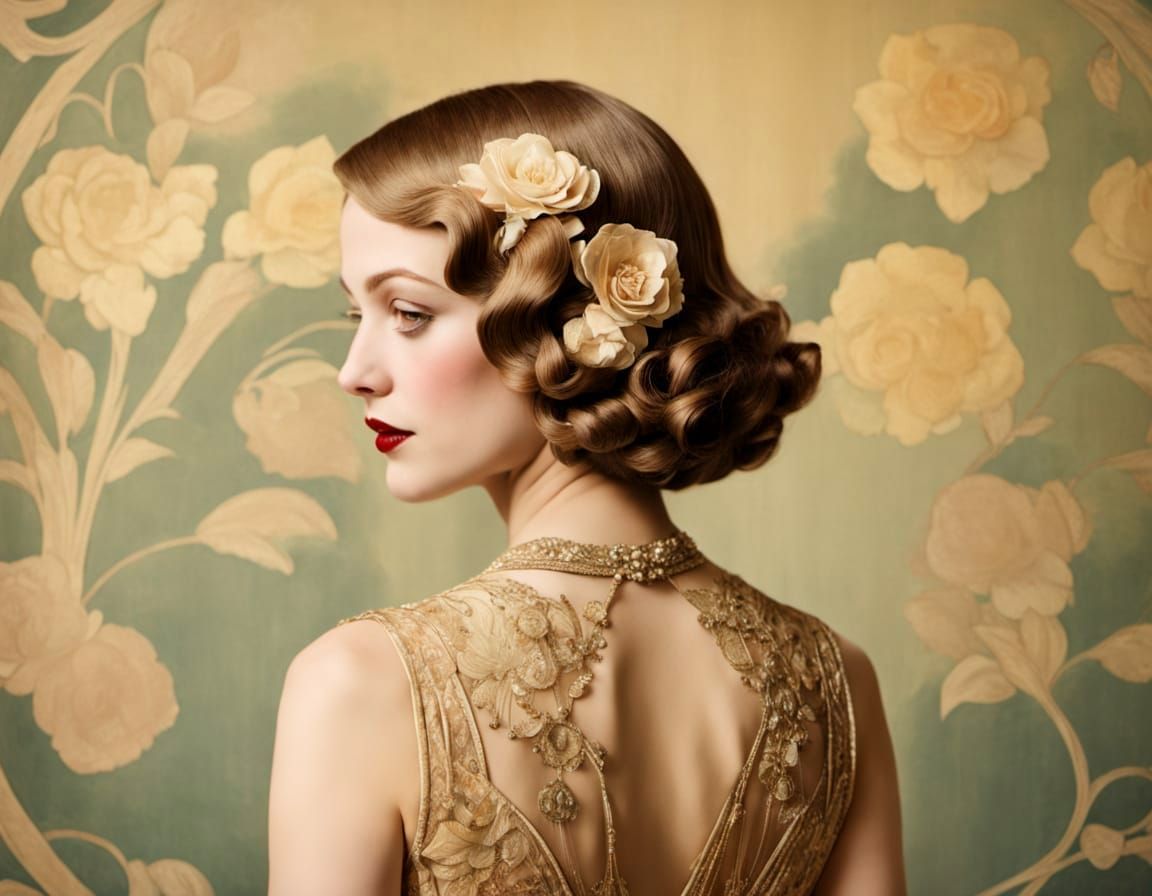 Elegant Woman in 1930s Dress Looking Back