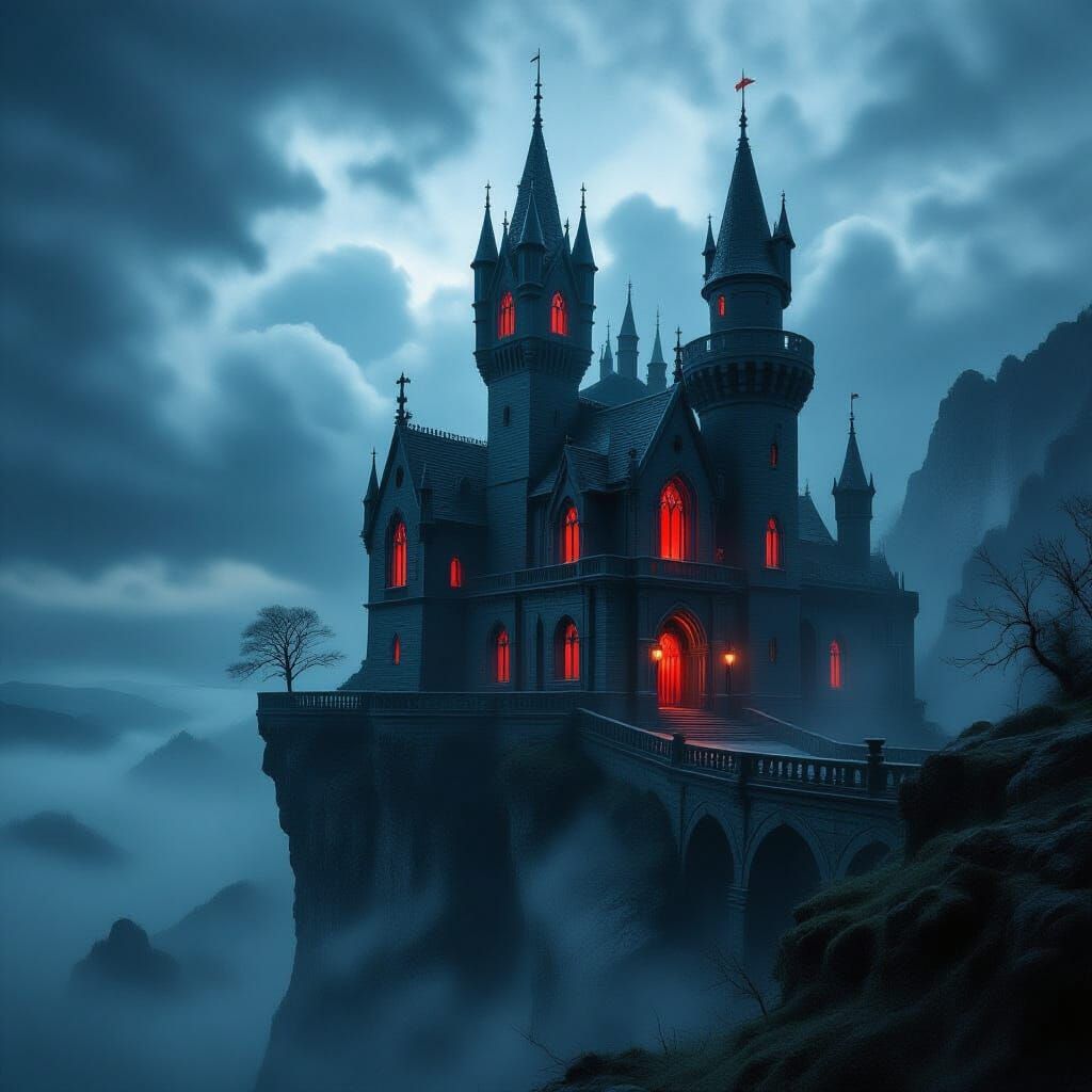 Gothic Vampire Castle Under Stormy Sky