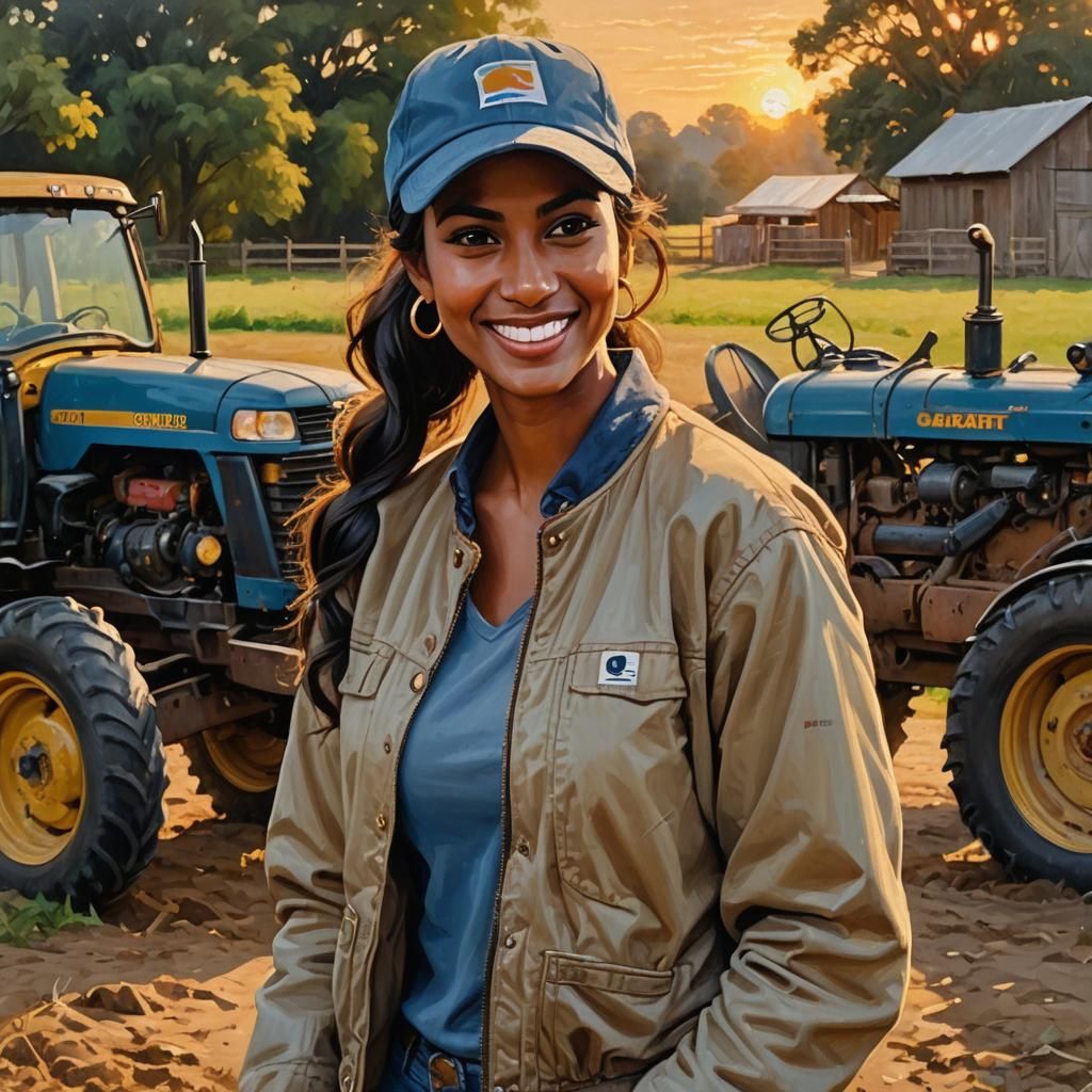 Pakistani Woman in Farmyard, Impressionistic Oil Painting
