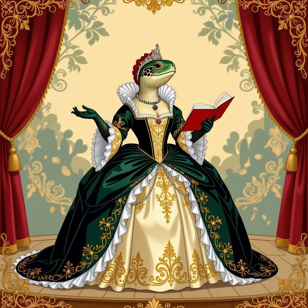 Opera Singing Turtle on Baroque Stage in Dürer Klimt Miyazak...