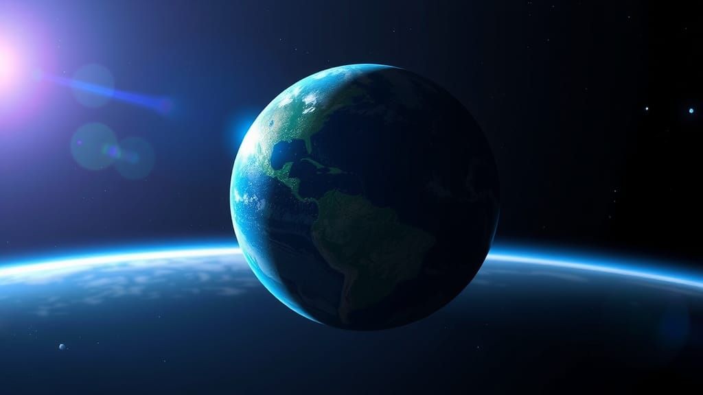 Luminescent Blue Planet in Dreamlike Sci-Fi Landscape