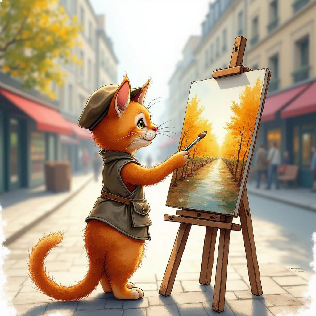 Whimsical Watercolor Cat Painting en Plein Air