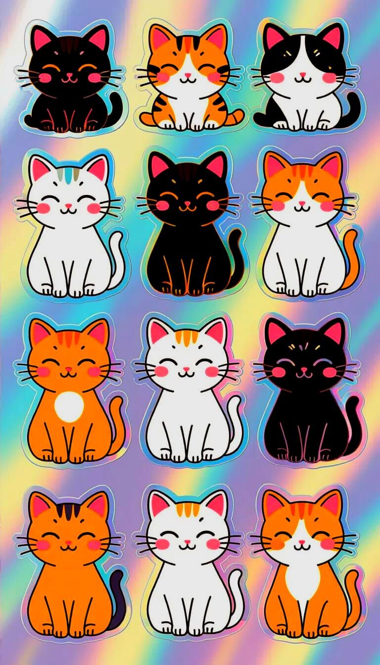 Holographic Foil Stickers Featuring Unique Cats