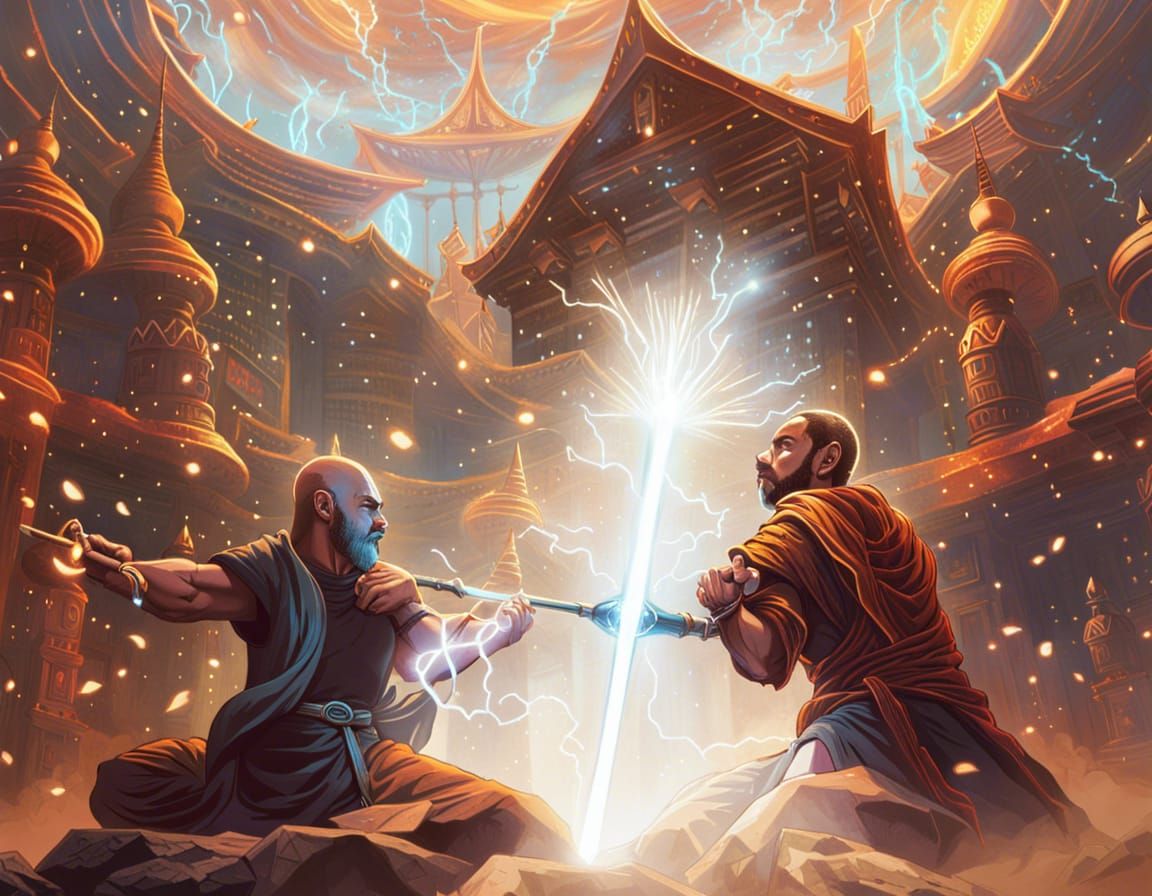 Monk's Magic Defense: Digital Art in Fantasy Style