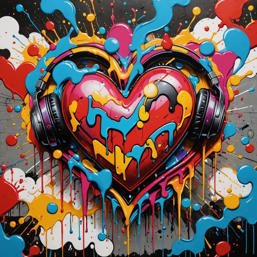 Pop Art Heart Bursting with Music Notes