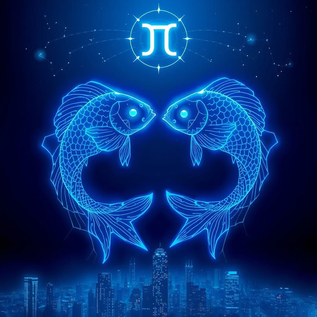 Two ethereal fish dance through digital space