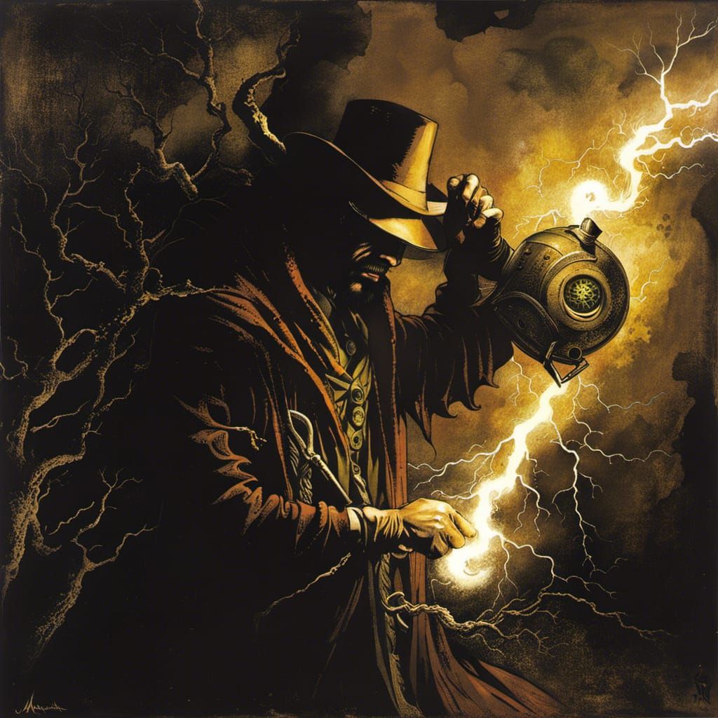 Evil Sorcerer with Lightning Magic, Graphic Novel Style