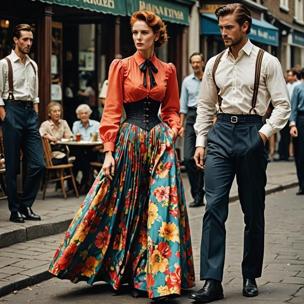 Traditional Dress: Woman in Corset and Man in Trousers