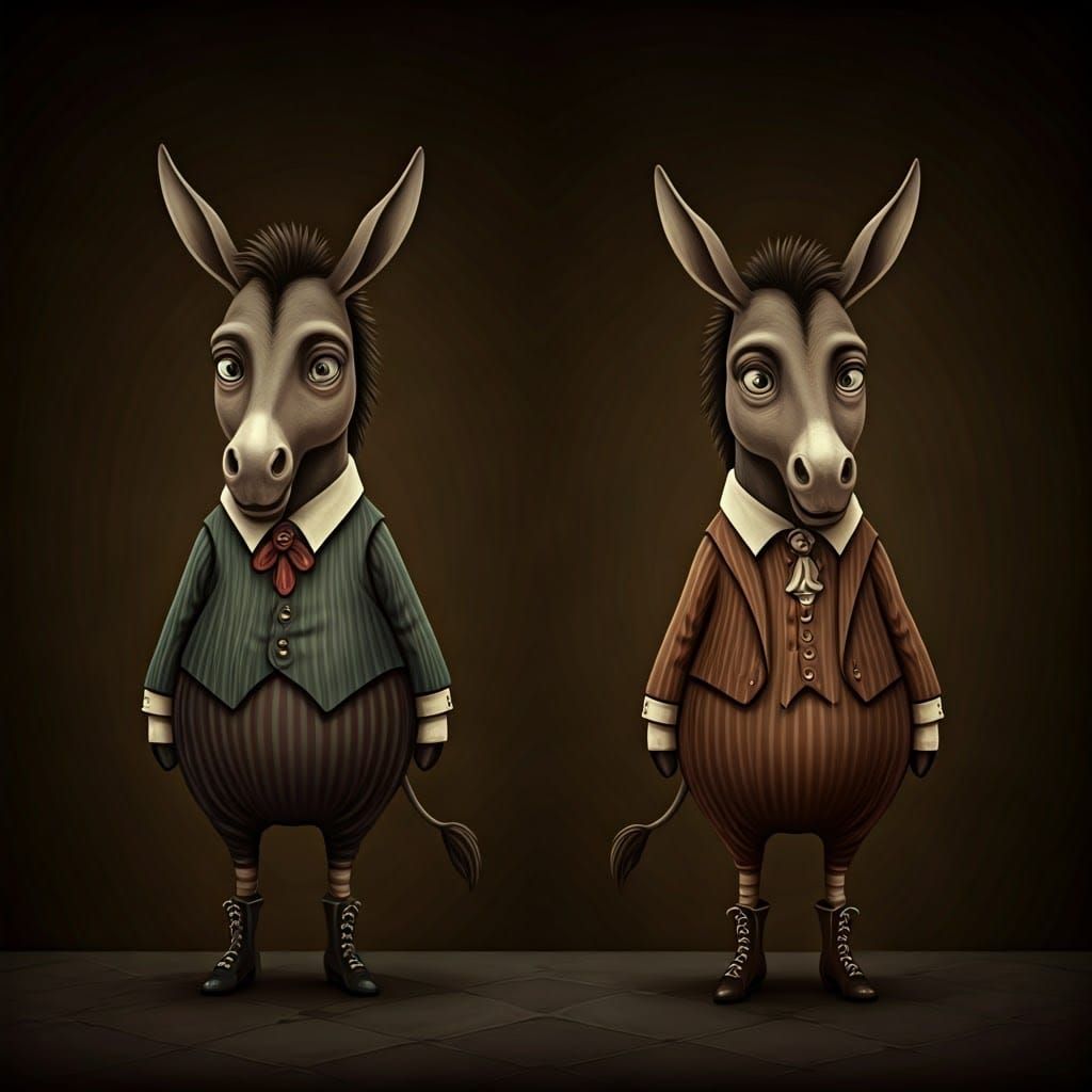Gothic Surrealism: Quirky Donkeys in Whimsical Attire