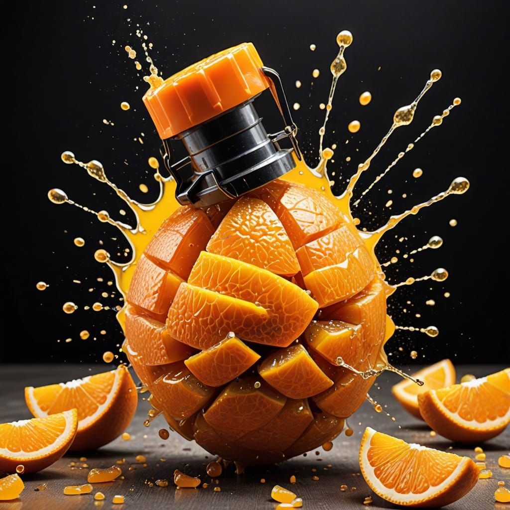 Vibrant Orange Fruit Grenade in Explosive Action