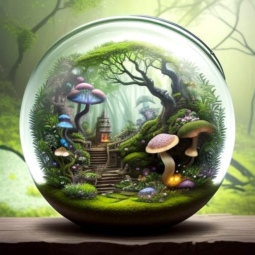 Dragon Perched in Whimsical Ghibli Terrarium