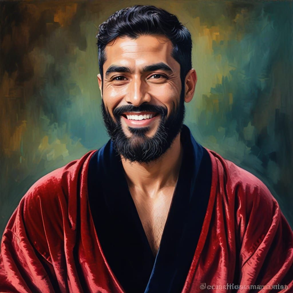 Serene Afghan Gentleman in Velvet Robe