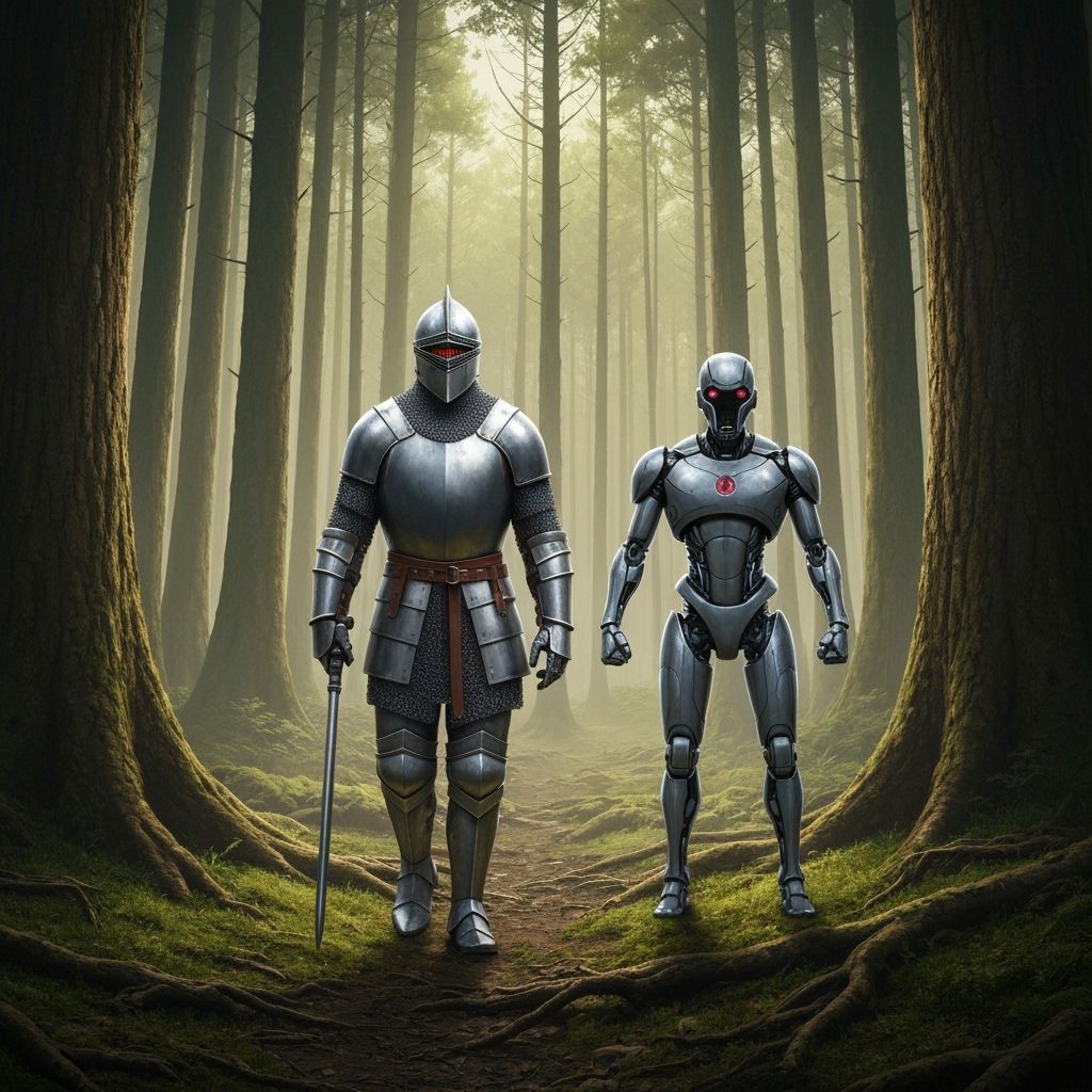 Knight and Robot Explore Primeval Forest