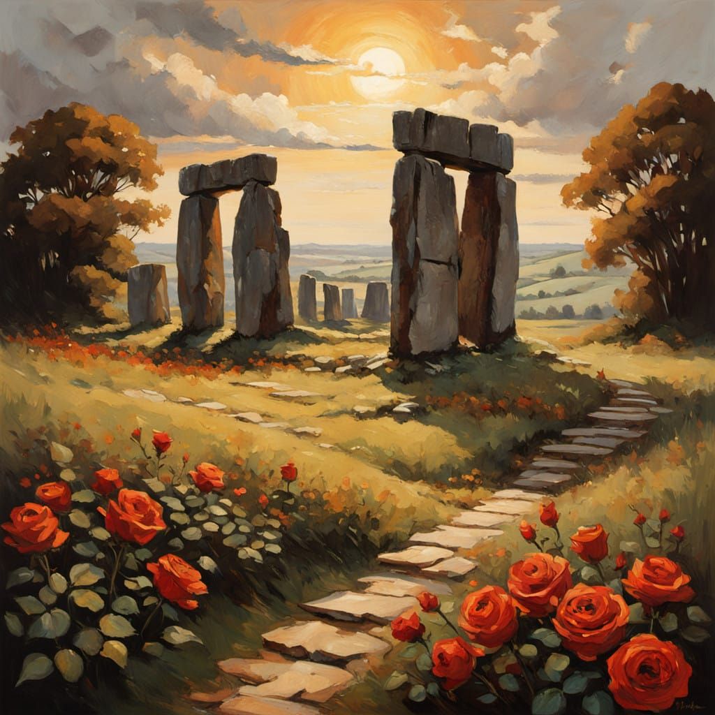 Stonehenge in a Vibrant Tapestry of Roses