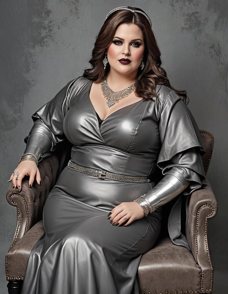 Beautiful Gothic Woman in Grey Dress Portrait