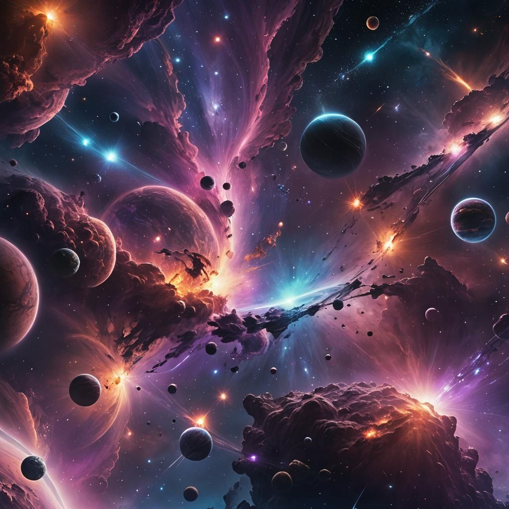 Nebula Surrounded by Planets as Digital Art