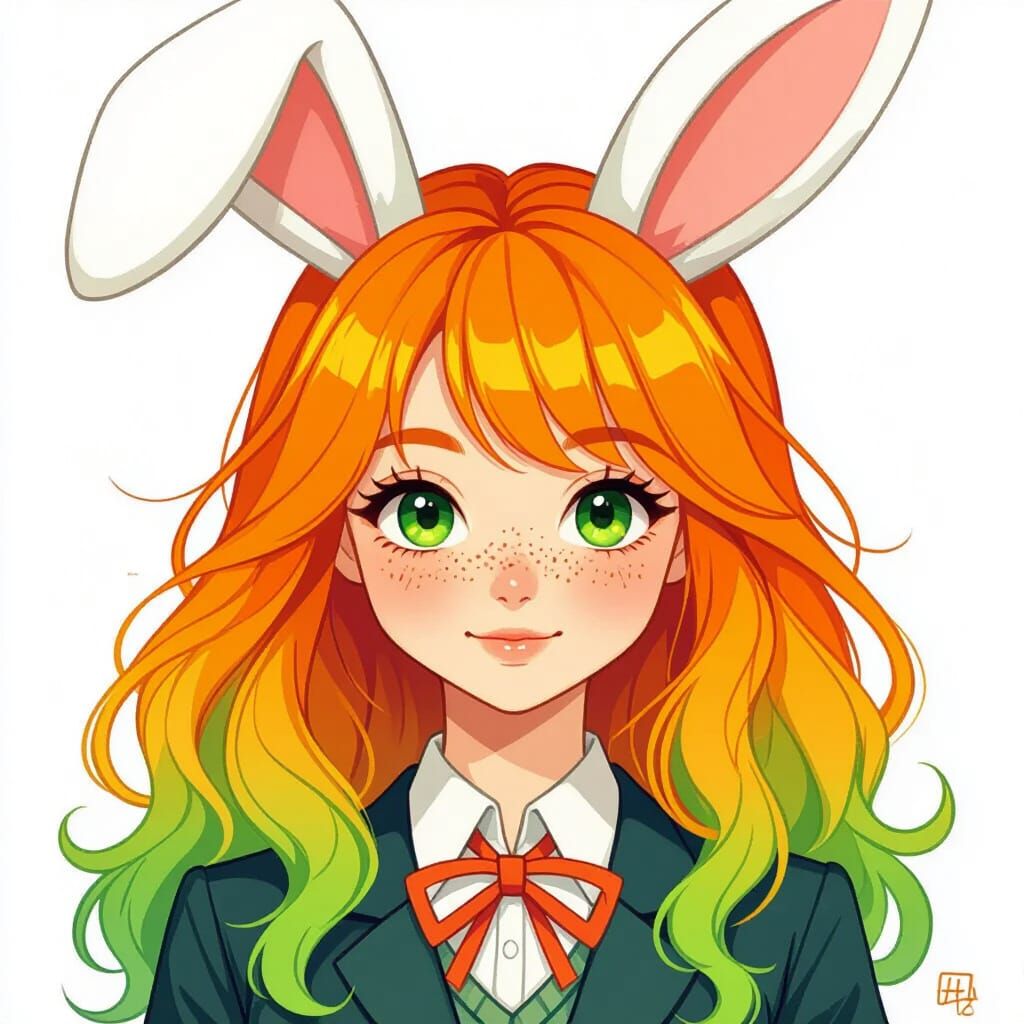 Kawaii Bunny Girl in School Uniform with Ombre Hair