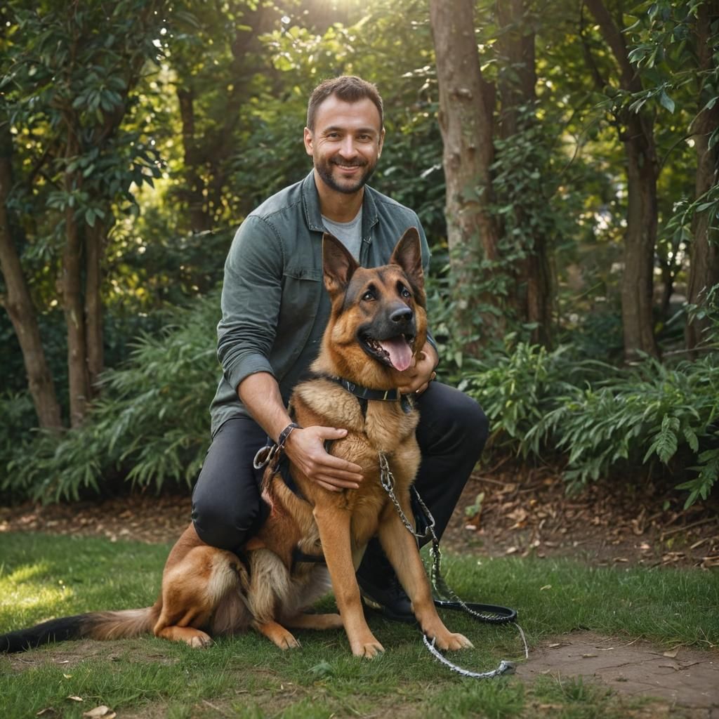 Man and Dog: A Photorealistic Portrait in Natural Light