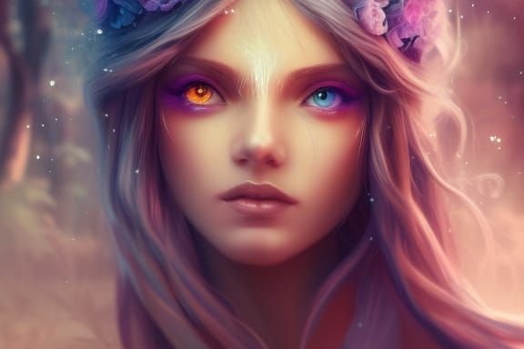 Princess with White Hair in Rainbow Reflective Water