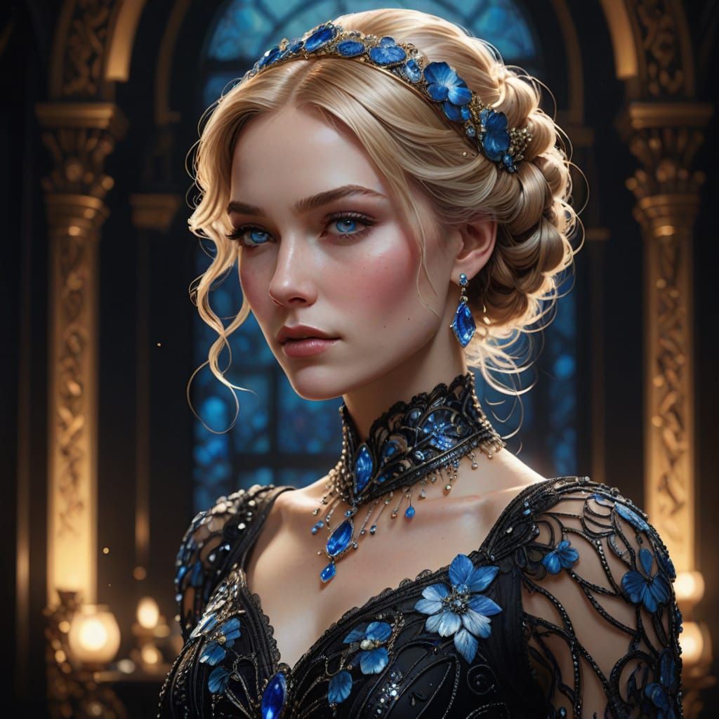 Luxurious Woman in Black Evening Gown