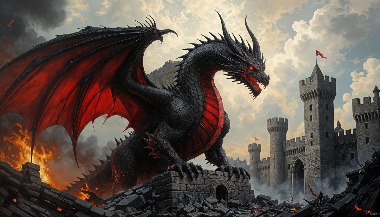 Renaissance Dragon on Burned Castle Ruins