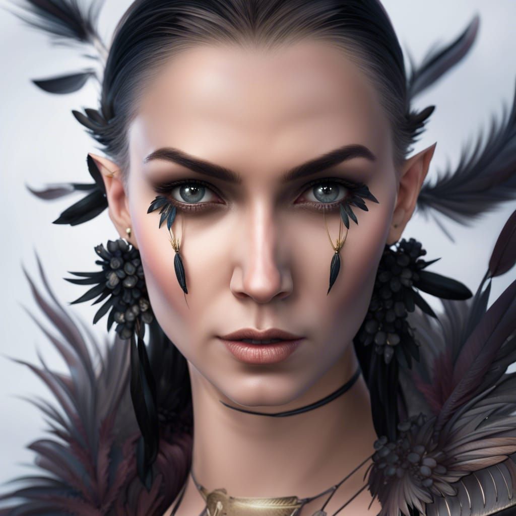 Warrior Women with Feathers and Dark Flowers