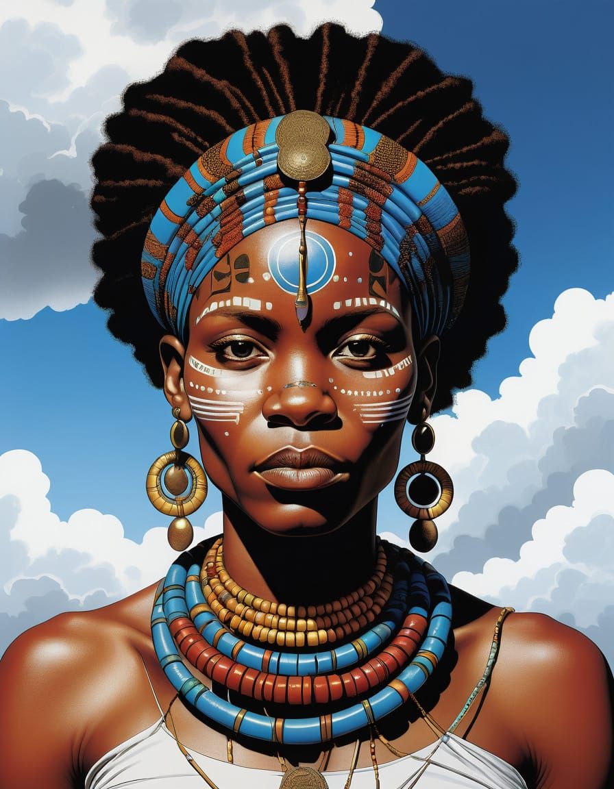 Comic Book Woman with Tribal Markings in Moebius Style