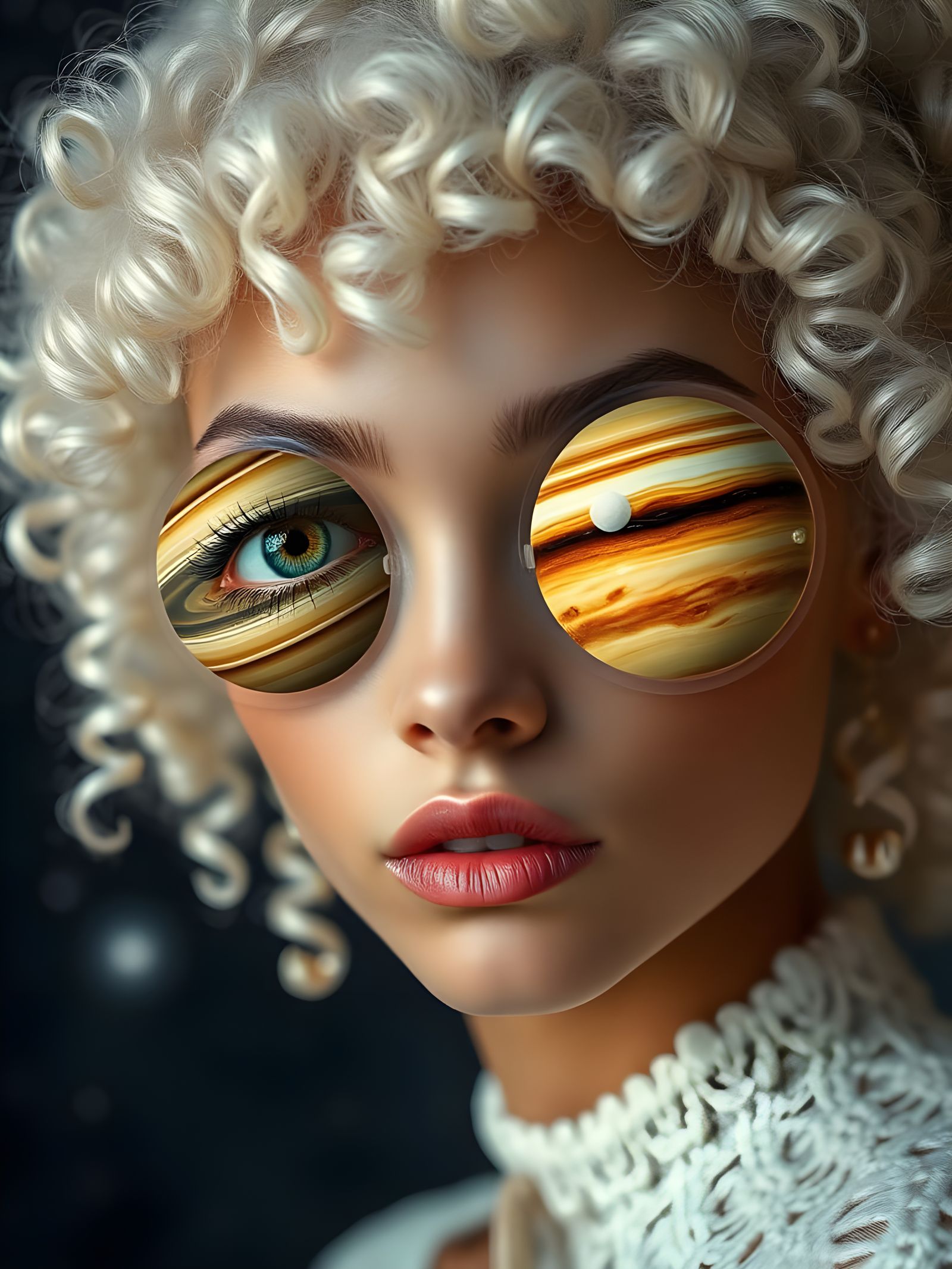 Cyborg Goddess Among Celestial Eyeballs