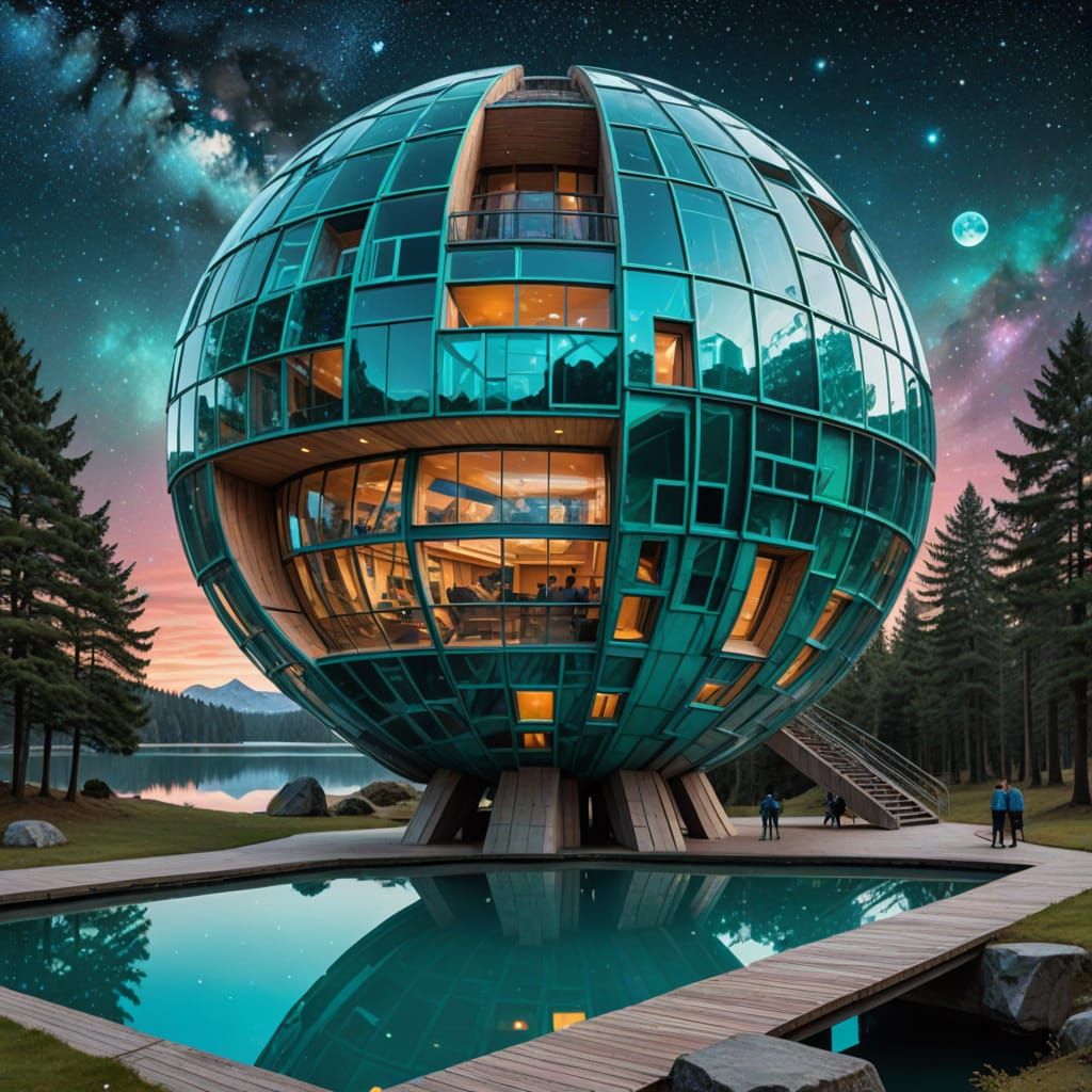 Futuristic Escher-Inspired Structure with Vibrant Colors and...